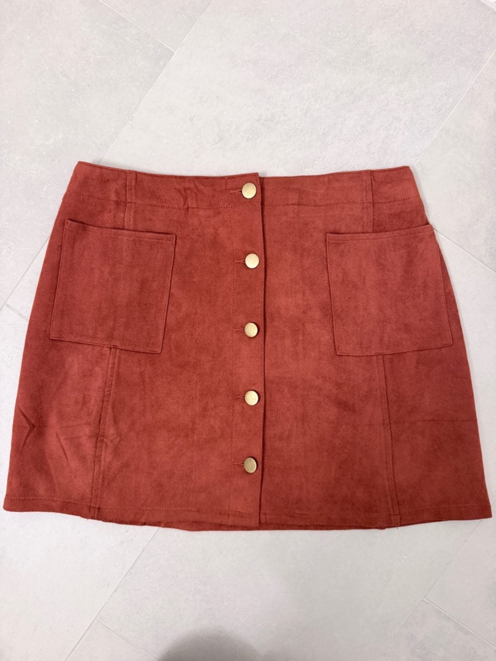 J.O.A. Rust Suede-Look Button Front Mini Skirt